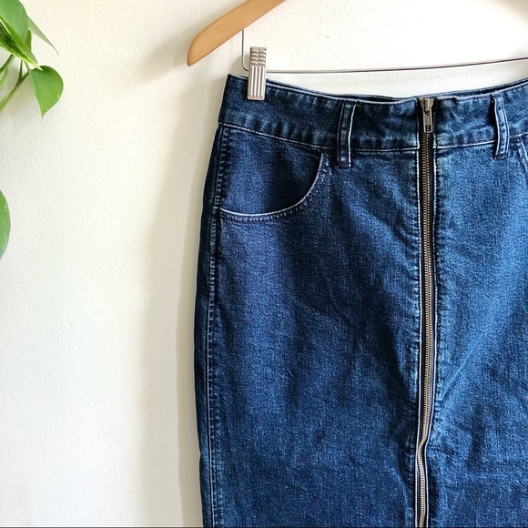Madewell High Waisted Zip Up Denim Midi Skirt - Picture 3 of 7